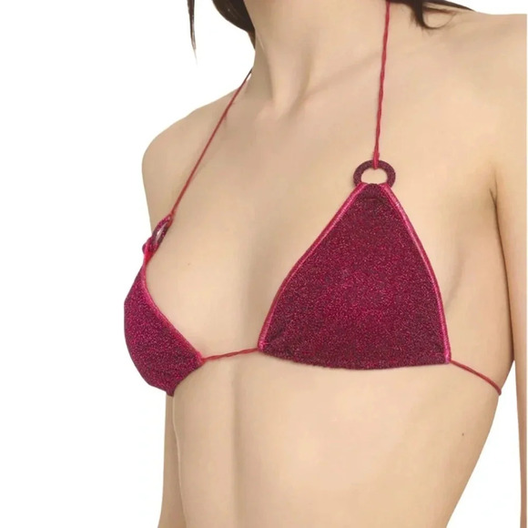 OSÉREE Lumière Triangle Bra Glitter Bikini Top Magenta Pink Sparkle Size L NWT - Picture 10 of 10